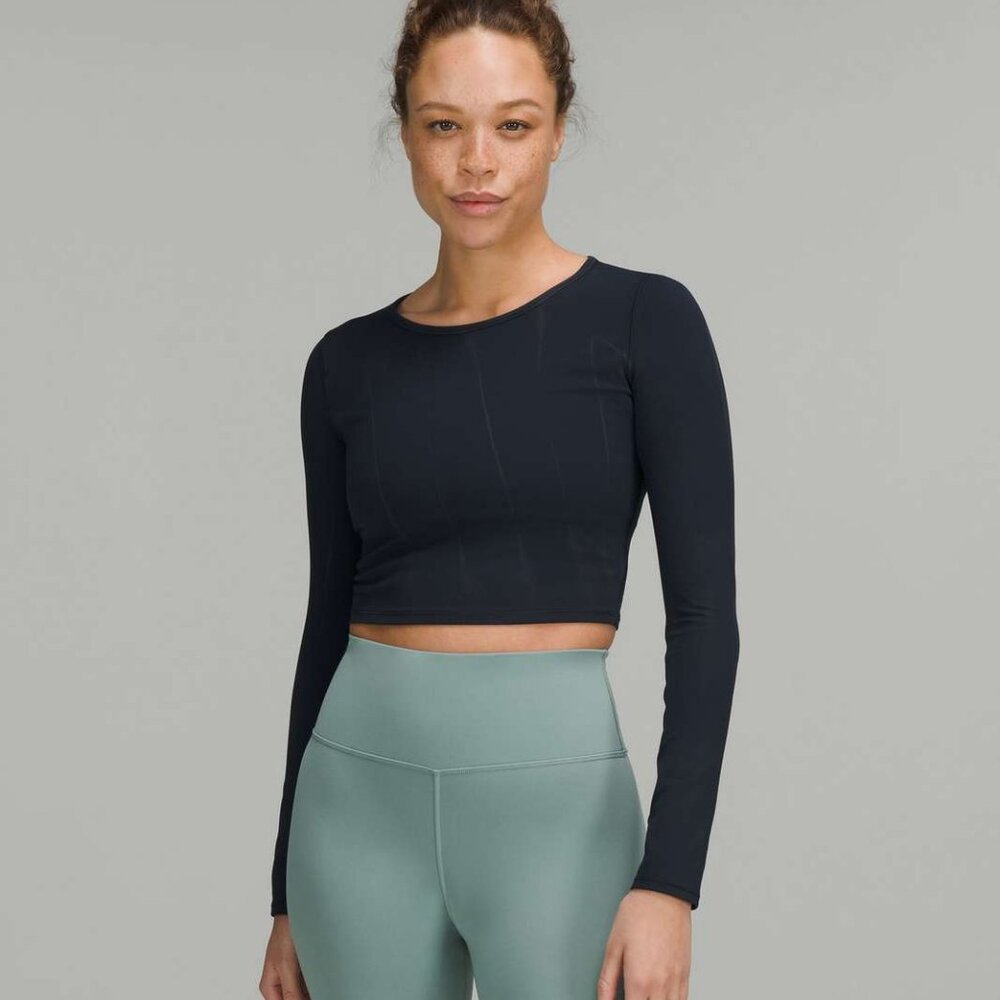 Lululemon Wunder Train Cropped Long Sleeve Shirt Sun Bleached Wash True Navy